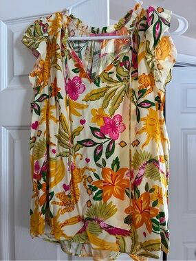 Rose & Olive Floral V-Neck Camisole with Pink & Yellow Blooms